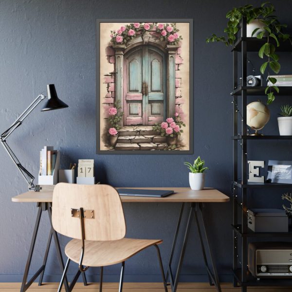 93830-78.jpg Old Door And Pink Roses Framed Poster