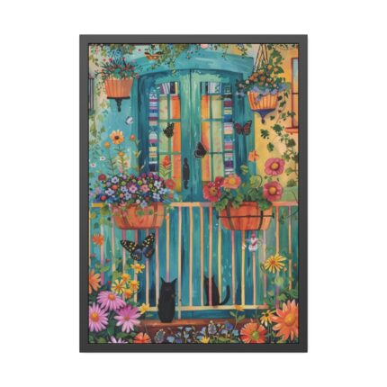 Blue Door With Black Cats Framed Poster