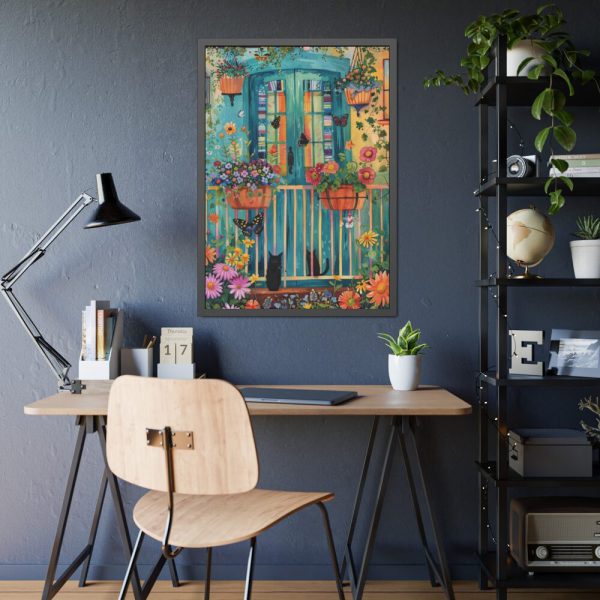 93830-86.jpg Blue Door With Black Cats Framed Poster