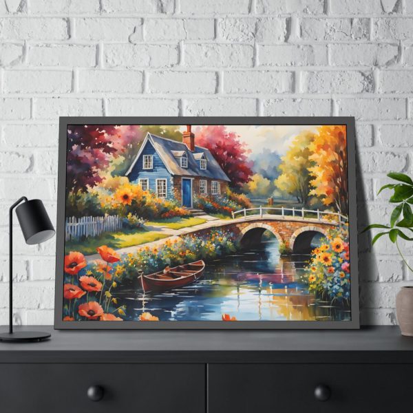 93854-103.jpg Cottage By A River Framed Poster