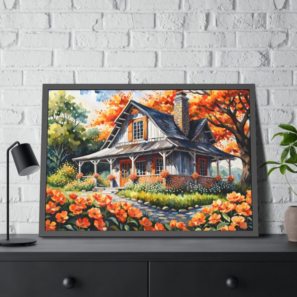 93854-139.jpg Old Fashioned Rustic Cottage in a Flower Garden Framed Canvas