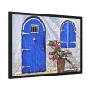 93854-205.jpg Blue Door and Pink Flower Framed Poster