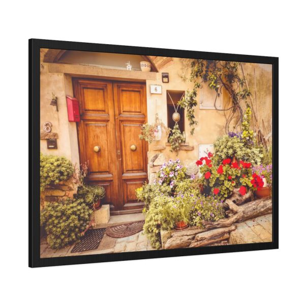 93854-209.jpg Wooden Door With Flowers in The Front Framed Poster