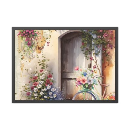 Watercolor Floral Front Door Bike Framed Poster