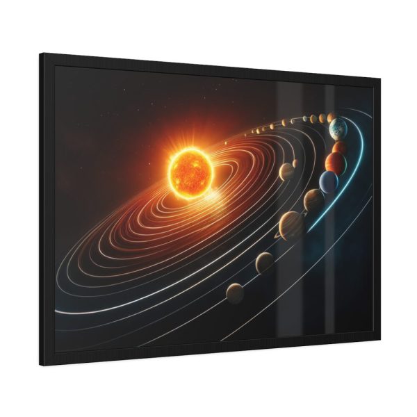 Vibrant Depiction of Solar System in Horizontal Format Framed Poster