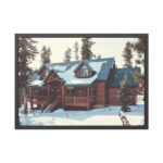 Snow Covered Log Cabin in the Forest Framed Poster