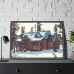 Snow Covered Log Cabin in the Forest Framed Poster - Image 4