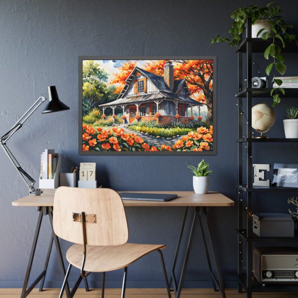 93855-135.jpg Old Fashioned Rustic Cottage in a Flower Garden Framed Canvas