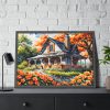 93855-136.jpg Old Fashioned Rustic Cottage in a Flower Garden Framed Canvas
