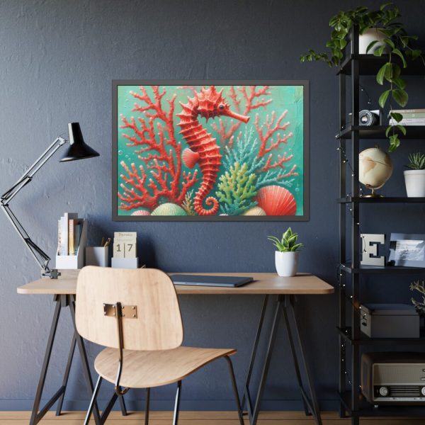 Underwater Scene With a Red Coral Reef and Seashells Framed Poster
