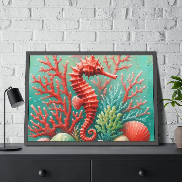 Underwater Scene With a Red Coral Reef and Seashells Framed Poster