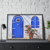 93855-204.jpg Blue Door and Pink Flower Framed Poster