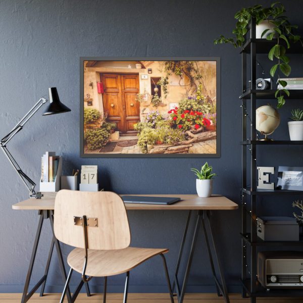 93855-207.jpg Wooden Door With Flowers in The Front Framed Poster