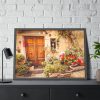 93855-208.jpg Wooden Door With Flowers in The Front Framed Poster