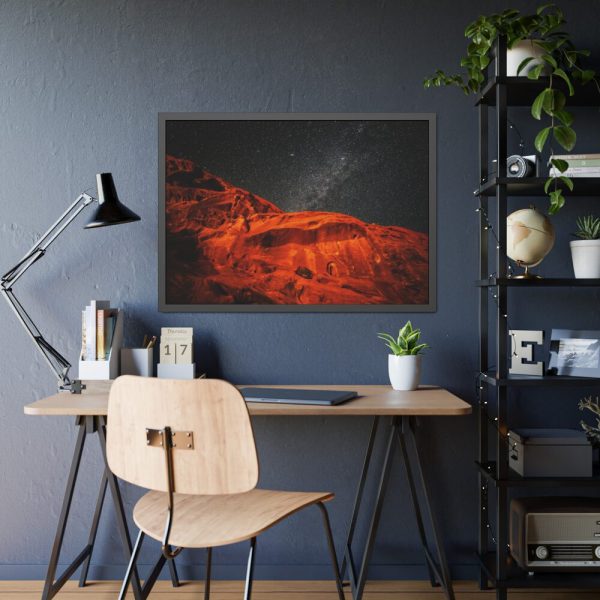 93855-255.jpg Glowing Red Mountain Under Starry Sky Framed Poster