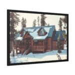 Snow Covered Log Cabin in the Forest Framed Poster - Image 6