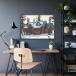 Snow Covered Log Cabin in the Forest Framed Poster - Image 7