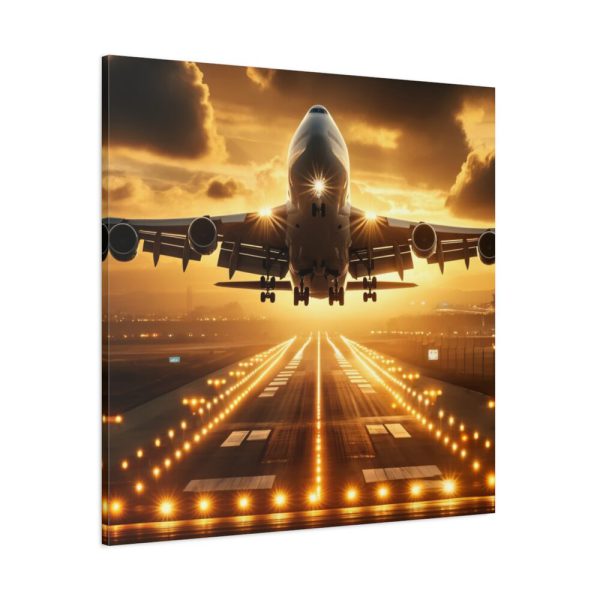 101419-40.jpg Airplane Taking Off From Runway at Sunset Standard Canvas