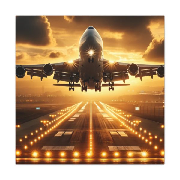 101419-41.jpg Airplane Taking Off From Runway at Sunset Standard Canvas