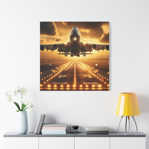 101419-42.jpg Airplane Taking Off From Runway at Sunset Standard Canvas
