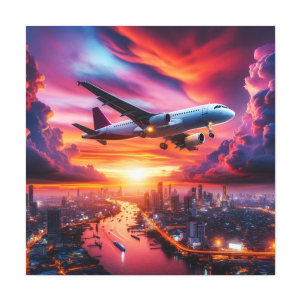 101419-46.jpg Large Airplane Flying During a Vibrant Sunset Standard Canvas