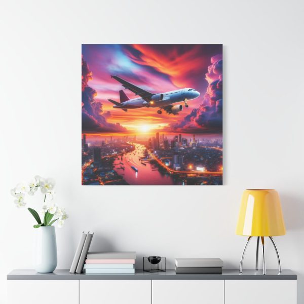 101419-47.jpg Large Airplane Flying During a Vibrant Sunset Standard Canvas