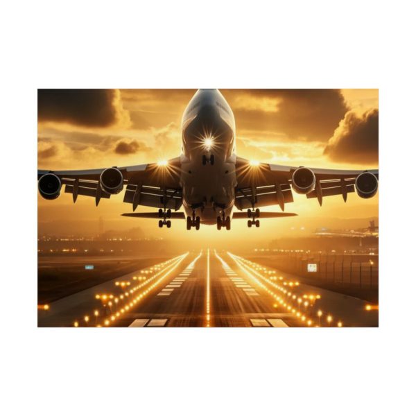 101875-385.jpg Airplane Taking Off From Runway at Sunset Poster