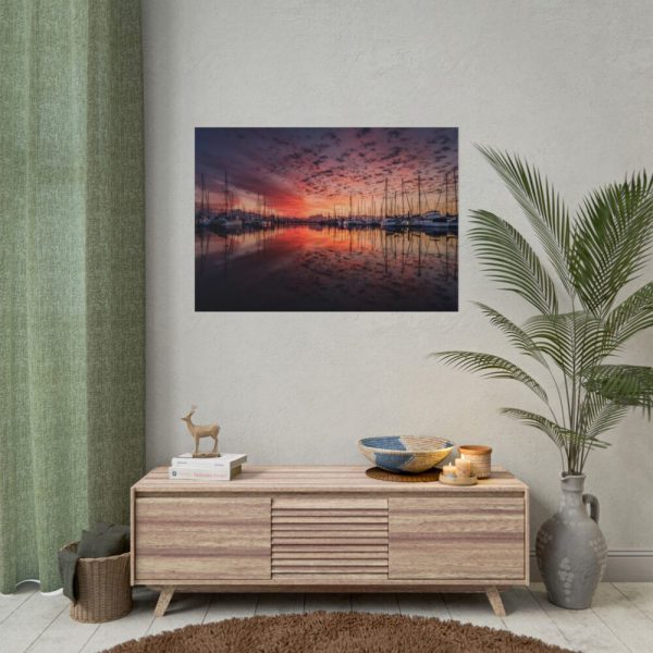 101875-533.jpg View of Pier With Boats at Sunset Poster
