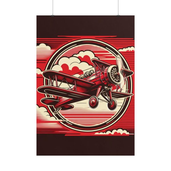 101894-131.jpg Vintage Red Biplane Flying Through the Sky Poster