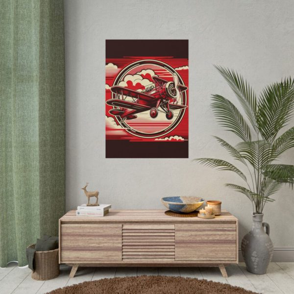 101894-133.jpg Vintage Red Biplane Flying Through the Sky Poster