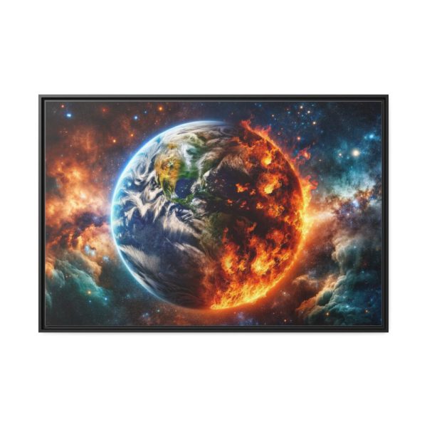 88289-1.jpg Planet's Fiery Destruction and Serene Beauty of Life Framed Canvas
