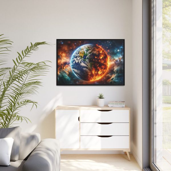 88289-3.jpg Planet's Fiery Destruction and Serene Beauty of Life Framed Canvas