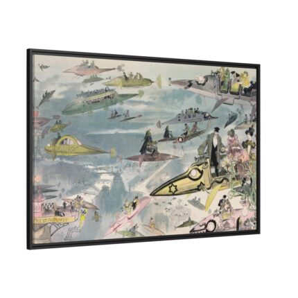 Futuristic View of Air Travel Over Paris Framed Canvas