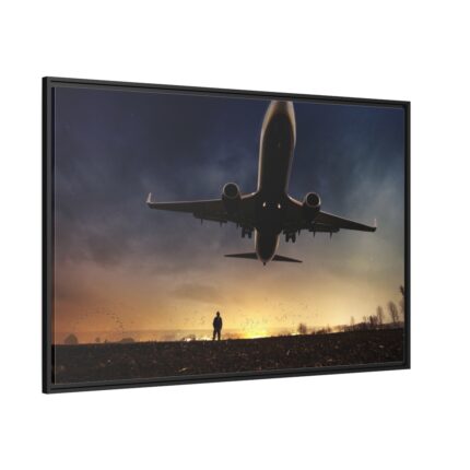 Man With Airplaine in Landscape Framed Canvas