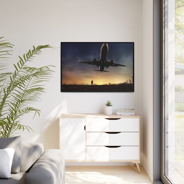 88289-333.jpg Man With Airplaine in Landscape Framed Canvas