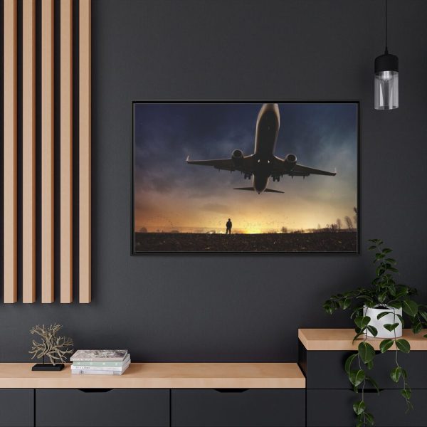 88289-334.jpg Man With Airplaine in Landscape Framed Canvas