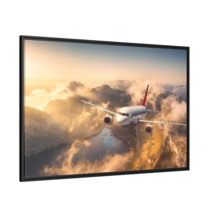 Airplane Flying Above Mountains Framed Canvas