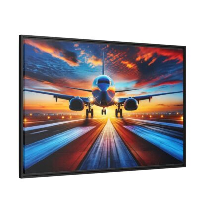 Commercial Airplane Positioned on Runway Framed Canvas