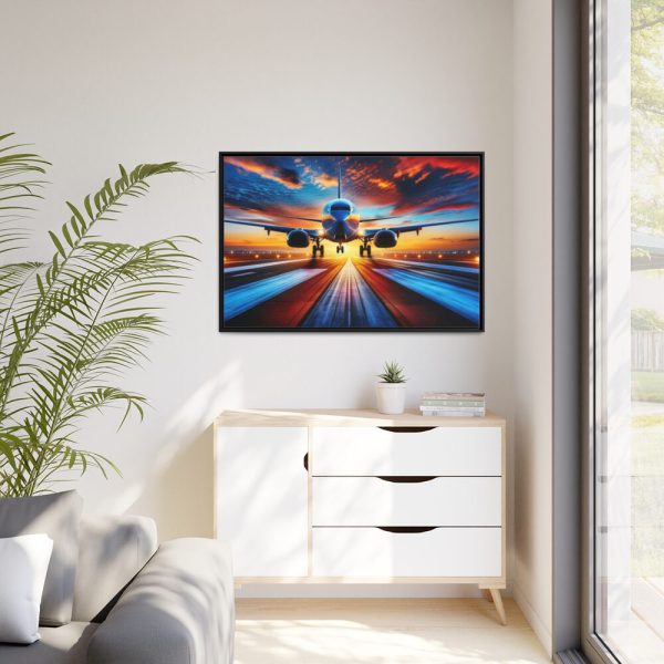 88289-353.jpg Commercial Airplane Positioned on Runway Framed Canvas