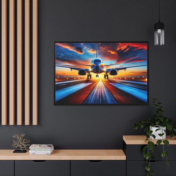 88289-354.jpg Commercial Airplane Positioned on Runway Framed Canvas