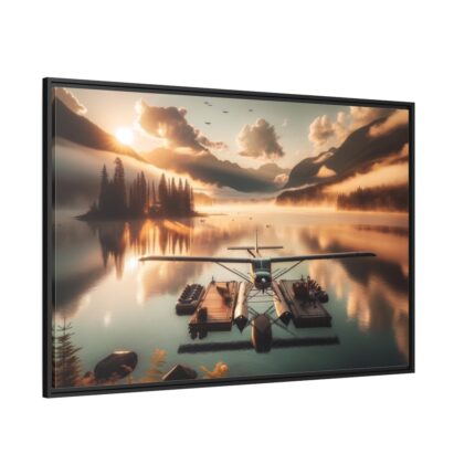 Floatplane Docked on Serene Lake at Sunrise Framed Canvas