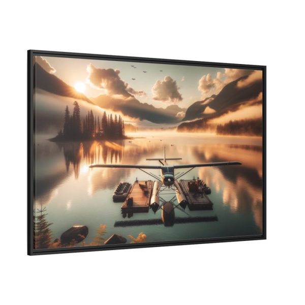 88289-355.jpg Floatplane Docked on Serene Lake at Sunrise Framed Canvas