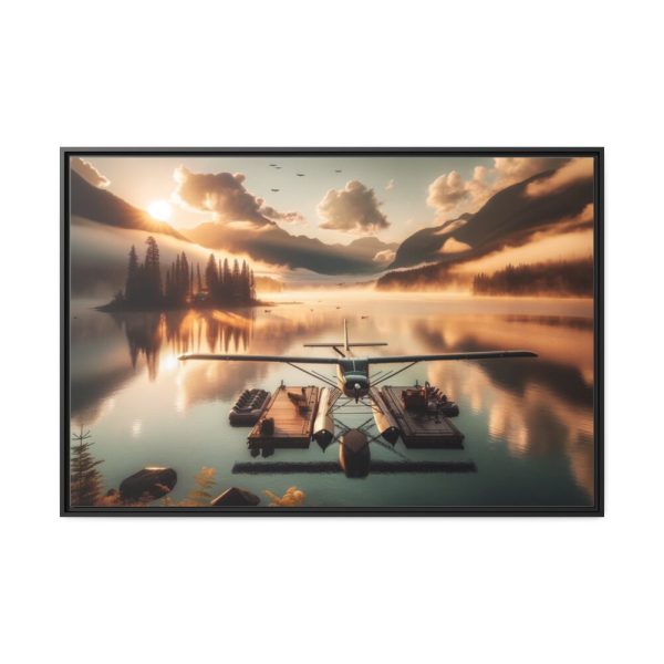 88289-356.jpg Floatplane Docked on Serene Lake at Sunrise Framed Canvas