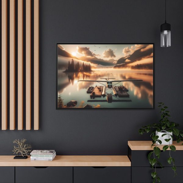 88289-359.jpg Floatplane Docked on Serene Lake at Sunrise Framed Canvas