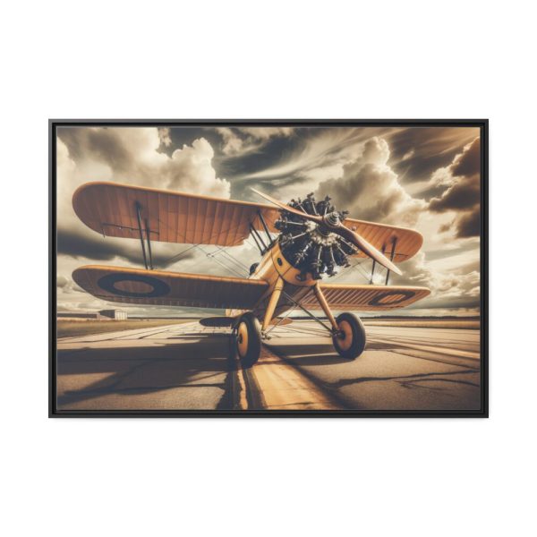 Yellow Vintage Biplane With Radial Engine Framed Canvas