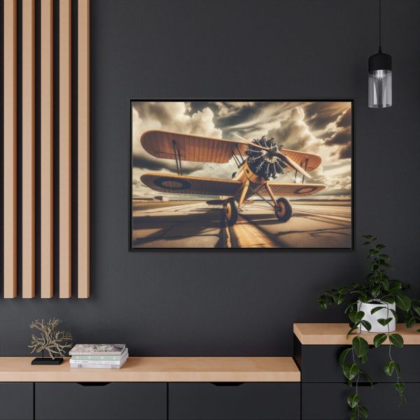 Yellow Vintage Biplane With Radial Engine Framed Canvas