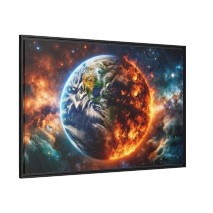 Planet's Fiery Destruction and Serene Beauty of Life Framed Canvas