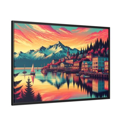 Small Alaskan Town by the Water Framed Canvas