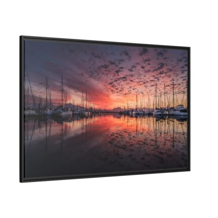 View of Pier With Boats at Sunset Framed Canvas