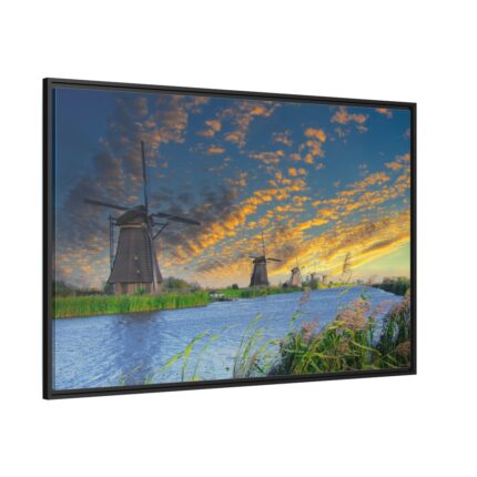 Wind Turbine in Sunset Framed Canvas